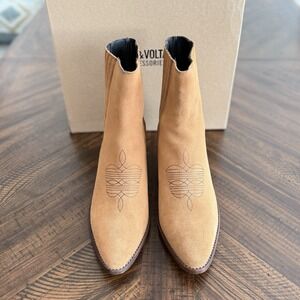 Zadig & Voltaire Tyler Ankle Boots Tan Suede Leather Western Cowboy US9 EU40 NEW